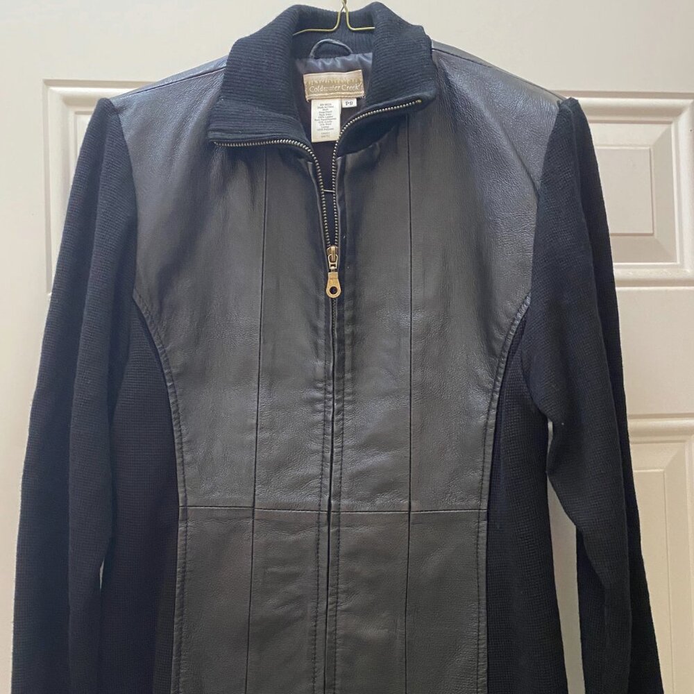 Coldwater Creek black leather zip up jacket size PS